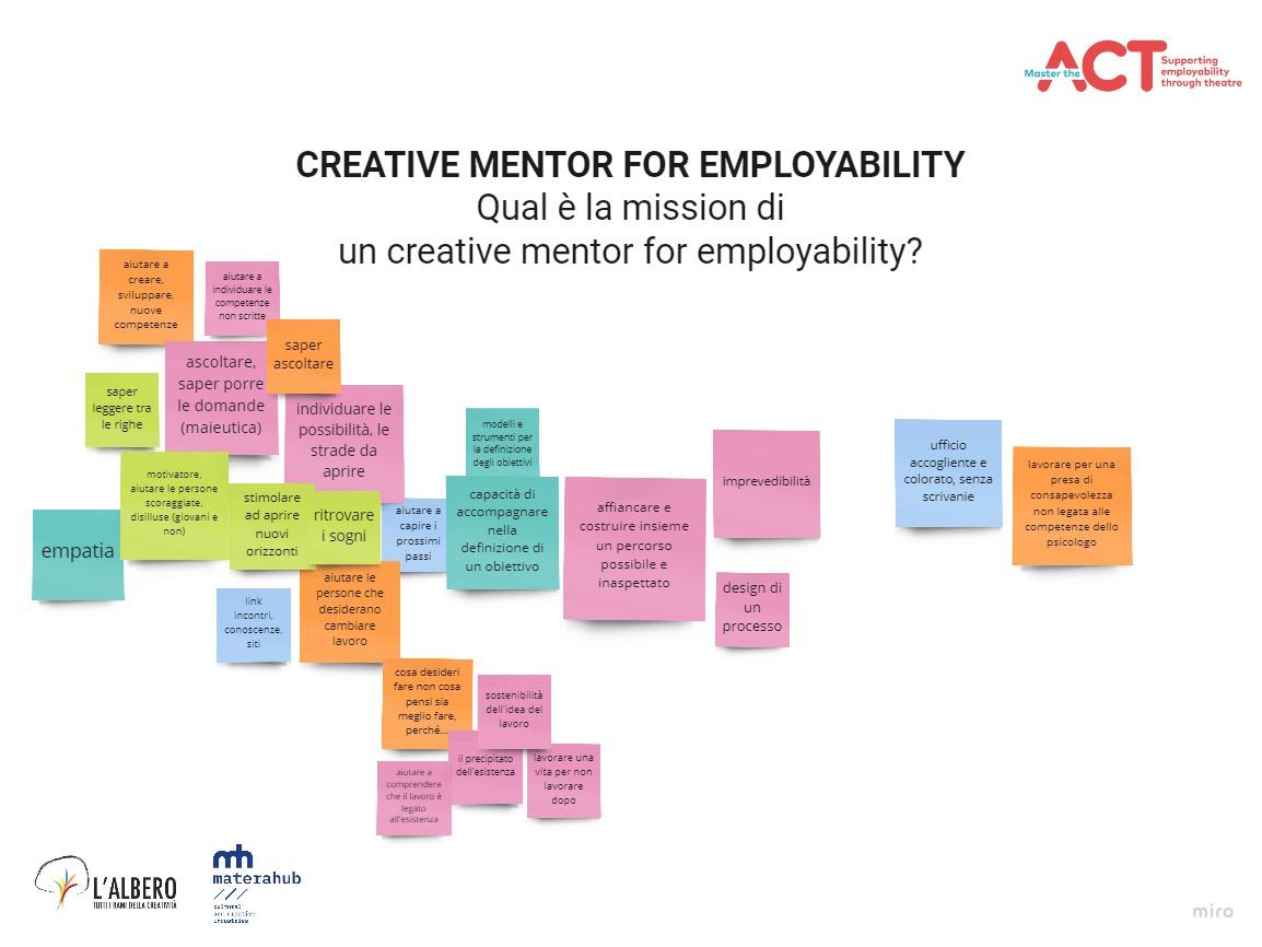Read more about the article Work in progress for the co-design of the profile of the “creative mentor for Employability”